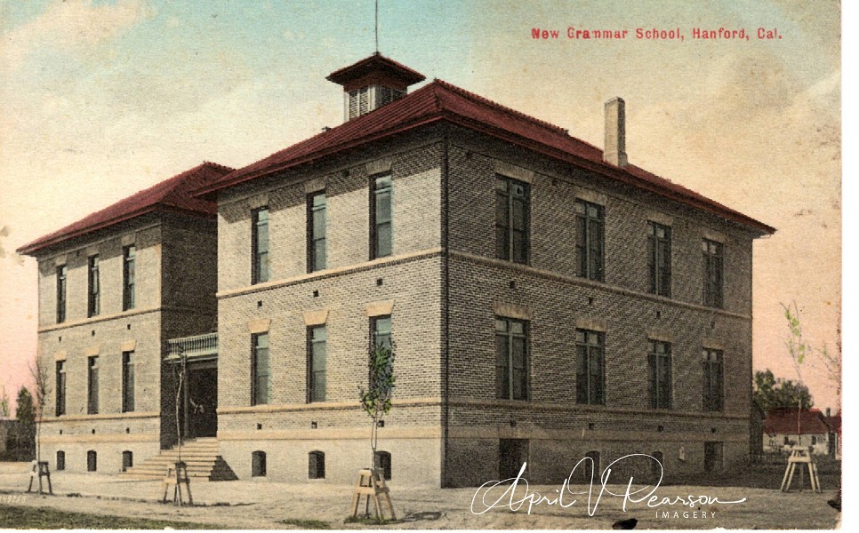 New Grammar School Hanford Cal colorized-2