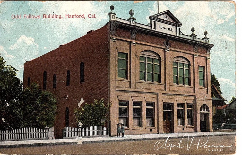 Odd Fellows Building Hanford Cal colorized